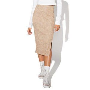 Vylette by Kohls Tan Ribbed Midi Skirt Size Small